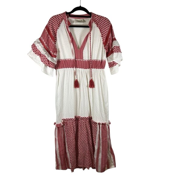 Cecilie Copenhagen Dress Angela Dress Red White Maxi Women’s Size Large Boho - Picture 1 of 15